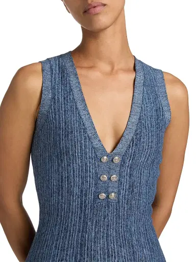 Milly Women's Shelby Pinstriped Knit Fit & Flare Minidress - Blue Multi | Thumbnail 6 Milly Women's Shelby Pinstriped Knit Fit & Flare Minidress - Blue Multi | Thumbnail 6