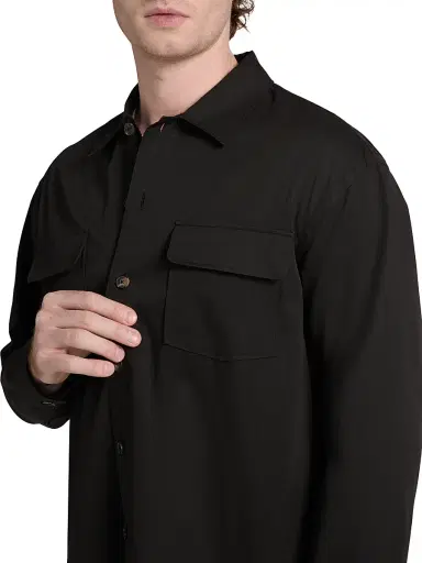 Frame Men's Washed Double Flap Pocket Overshirt - Washed Black - Size Medium | Thumbnail 6 Frame Men's Washed Double Flap Pocket Overshirt - Washed Black - Size Medium | Thumbnail 6