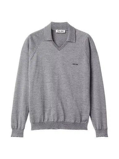 Miu Miu Women's Wool Polo Sweater - Grey | Thumbnail 1 Miu Miu Women's Wool Polo Sweater - Grey | Thumbnail 1