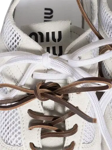 Miu Miu Women's Gymnasium Mesh and Suede Sneakers - White | Thumbnail 3 Miu Miu Women's Gymnasium Mesh and Suede Sneakers - White | Thumbnail 3