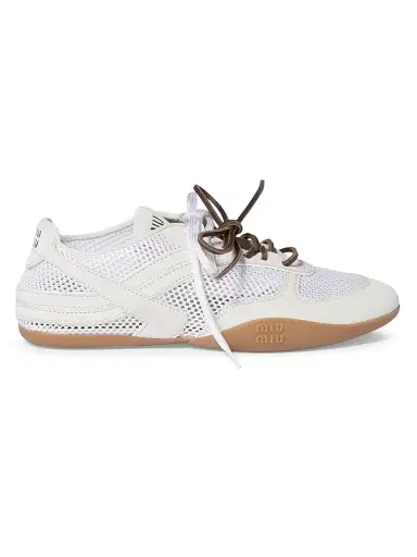 Miu Miu Women's Gymnasium Mesh and Suede Sneakers - White | Thumbnail 1 Miu Miu Women's Gymnasium Mesh and Suede Sneakers - White | Thumbnail 1