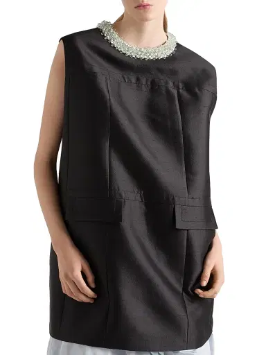 Prada Women's Embroidered Double Shantung Dress - Black | Thumbnail 2 Prada Women's Embroidered Double Shantung Dress - Black | Thumbnail 2