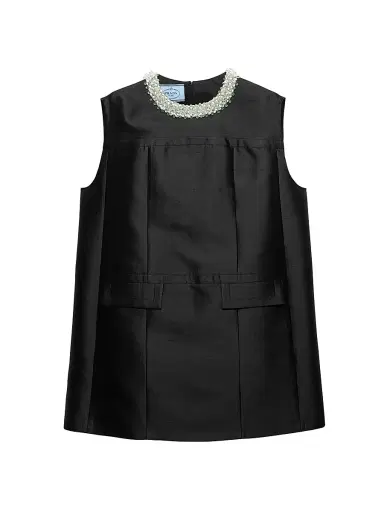 Prada Women's Embroidered Double Shantung Dress - Black | Thumbnail 1 Prada Women's Embroidered Double Shantung Dress - Black | Thumbnail 1