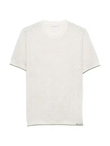 Prada Men's Silk and Cotton Crewneck Sweater - White | Thumbnail 1 Prada Men's Silk and Cotton Crewneck Sweater - White | Thumbnail 1