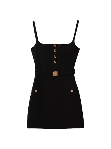 Miu Miu Women's Grain De Poudre Mini-Dress - Black | Thumbnail 1 Miu Miu Women's Grain De Poudre Mini-Dress - Black | Thumbnail 1