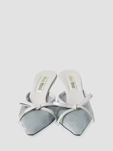 Miu Miu Women's Mesh Fabric Heeled Mules - Grey | Thumbnail 2 Miu Miu Women's Mesh Fabric Heeled Mules - Grey | Thumbnail 2