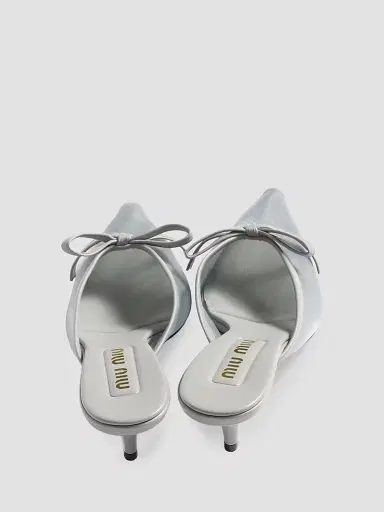 Miu Miu Women's Mesh Fabric Heeled Mules - Grey | Thumbnail 3 Miu Miu Women's Mesh Fabric Heeled Mules - Grey | Thumbnail 3