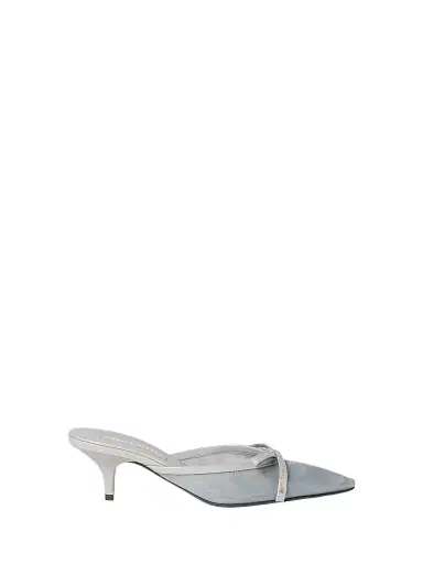 Miu Miu Women's Mesh Fabric Heeled Mules - Grey | Thumbnail 1 Miu Miu Women's Mesh Fabric Heeled Mules - Grey | Thumbnail 1