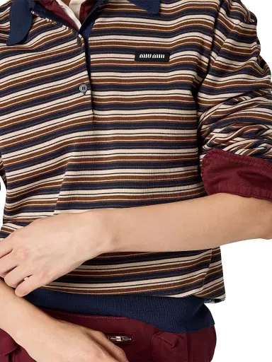 Miu Miu Women's Wool Polo Shirt - Beige Multi | Thumbnail 4 Miu Miu Women's Wool Polo Shirt - Beige Multi | Thumbnail 4