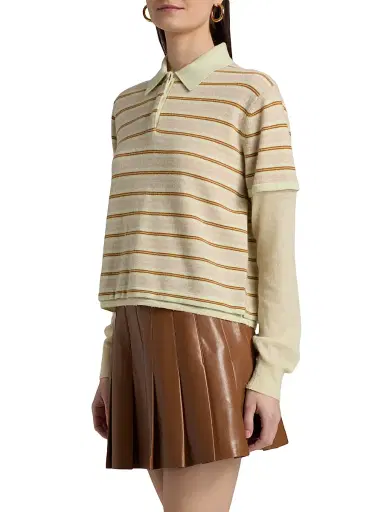 Guest In Residence Women's Striped Cashmere Layered Rugby Top - Limewash Combo - Size Small | Thumbnail 4 Guest In Residence Women's Striped Cashmere Layered Rugby Top - Limewash Combo - Size Small | Thumbnail 4