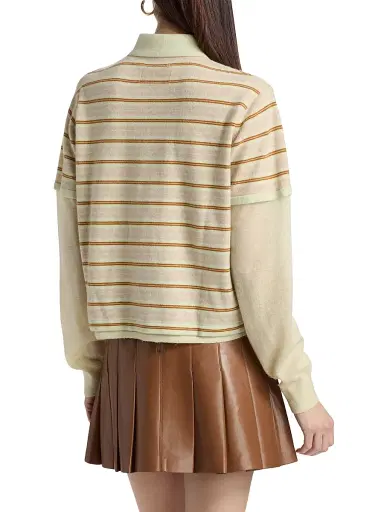 Guest In Residence Women's Striped Cashmere Layered Rugby Top - Limewash Combo - Size Small | Thumbnail 5 Guest In Residence Women's Striped Cashmere Layered Rugby Top - Limewash Combo - Size Small | Thumbnail 5