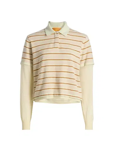 Guest In Residence Women's Striped Cashmere Layered Rugby Top - Limewash Combo - Size Small | Thumbnail 1 Guest In Residence Women's Striped Cashmere Layered Rugby Top - Limewash Combo - Size Small | Thumbnail 1