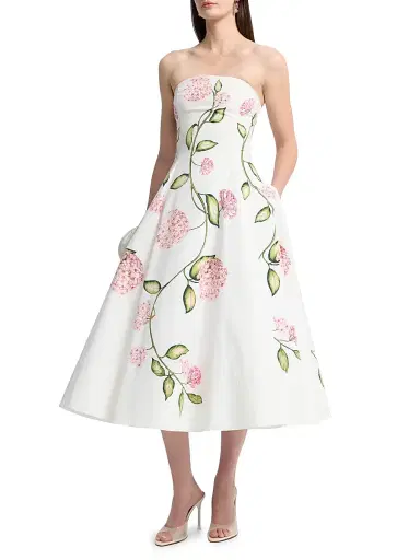Oscar de la Renta Women's Porcelain Floral Strapless Cocktail Dress - Pink White | Thumbnail 3 Oscar de la Renta Women's Porcelain Floral Strapless Cocktail Dress - Pink White | Thumbnail 3