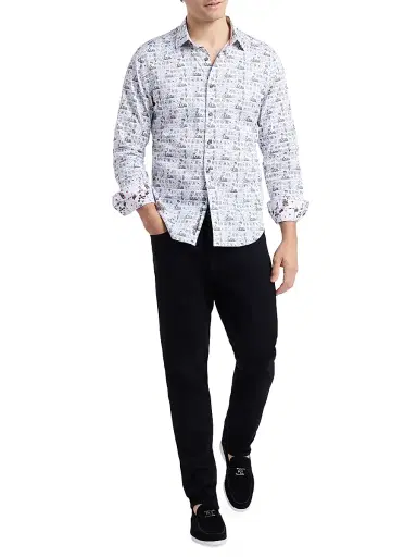 Robert Graham Men's 52 Pick Up Printed Stretch-Cotton Shirt - White | Thumbnail 2 Robert Graham Men's 52 Pick Up Printed Stretch-Cotton Shirt - White | Thumbnail 2