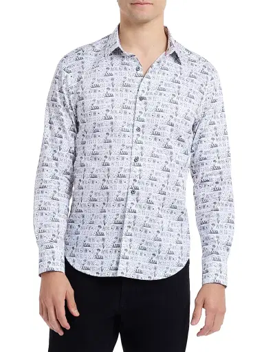 Robert Graham Men's 52 Pick Up Printed Stretch-Cotton Shirt - White | Thumbnail 3 Robert Graham Men's 52 Pick Up Printed Stretch-Cotton Shirt - White | Thumbnail 3