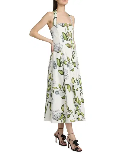 Oscar de la Renta Women's Cyclamen Silk Halterneck Midi-Dress - Denim White | Thumbnail 4 Oscar de la Renta Women's Cyclamen Silk Halterneck Midi-Dress - Denim White | Thumbnail 4