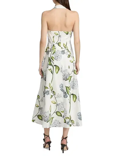 Oscar de la Renta Women's Cyclamen Silk Halterneck Midi-Dress - Denim White | Thumbnail 5 Oscar de la Renta Women's Cyclamen Silk Halterneck Midi-Dress - Denim White | Thumbnail 5