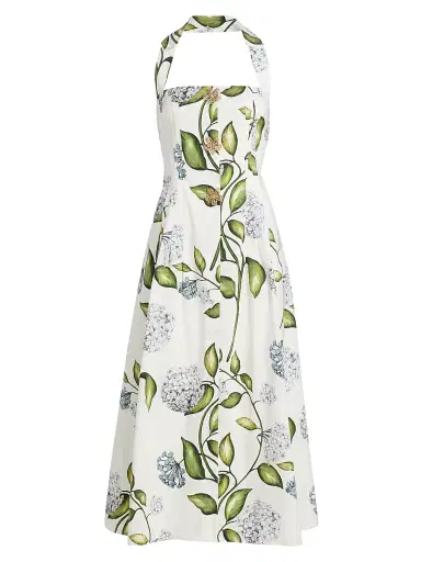Oscar de la Renta Women's Cyclamen Silk Halterneck Midi-Dress - Denim White | Thumbnail 1 Oscar de la Renta Women's Cyclamen Silk Halterneck Midi-Dress - Denim White | Thumbnail 1