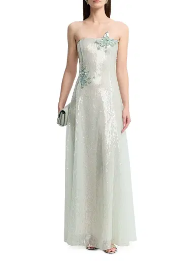 Oscar de la Renta Women's Appliqué Sequined Strapless Gown - Frosted Mint | Thumbnail 2 Oscar de la Renta Women's Appliqué Sequined Strapless Gown - Frosted Mint | Thumbnail 2