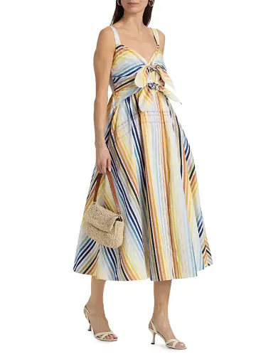 Toccin Women's Wren Striped Double-Tie Cotton Midi-Dress - Sunset | Thumbnail 2 Toccin Women's Wren Striped Double-Tie Cotton Midi-Dress - Sunset | Thumbnail 2