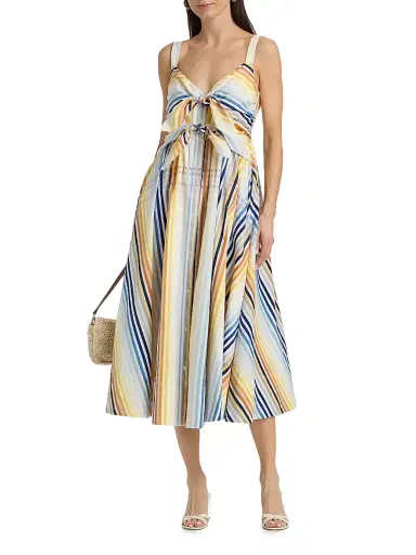 Toccin Women's Wren Striped Double-Tie Cotton Midi-Dress - Sunset | Thumbnail 3 Toccin Women's Wren Striped Double-Tie Cotton Midi-Dress - Sunset | Thumbnail 3