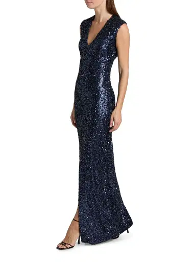 Atelier Prabal Gurung Women's Eva Sequined V-Neck Sheath Gown - Midnight | Thumbnail 2 Atelier Prabal Gurung Women's Eva Sequined V-Neck Sheath Gown - Midnight | Thumbnail 2