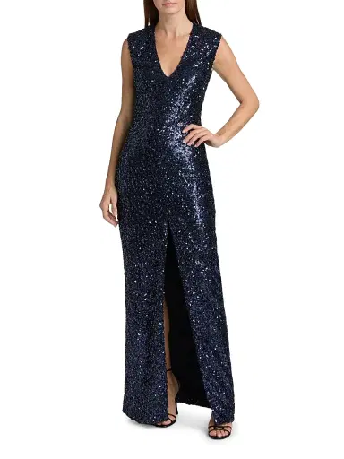 Atelier Prabal Gurung Women's Eva Sequined V-Neck Sheath Gown - Midnight | Thumbnail 3 Atelier Prabal Gurung Women's Eva Sequined V-Neck Sheath Gown - Midnight | Thumbnail 3