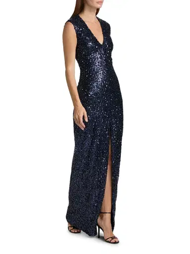 Atelier Prabal Gurung Women's Eva Sequined V-Neck Sheath Gown - Midnight | Thumbnail 4 Atelier Prabal Gurung Women's Eva Sequined V-Neck Sheath Gown - Midnight | Thumbnail 4