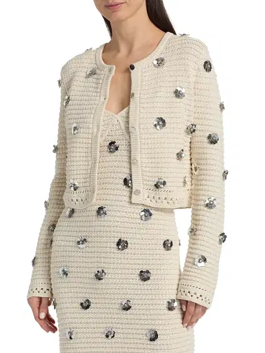 Toccin Women's Verona Sequin-Embellished Cotton Cardigan - Papayrus Silver | Thumbnail 3 Toccin Women's Verona Sequin-Embellished Cotton Cardigan - Papayrus Silver | Thumbnail 3