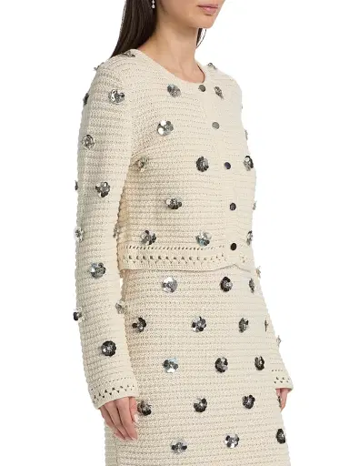 Toccin Women's Verona Sequin-Embellished Cotton Cardigan - Papayrus Silver | Thumbnail 4 Toccin Women's Verona Sequin-Embellished Cotton Cardigan - Papayrus Silver | Thumbnail 4