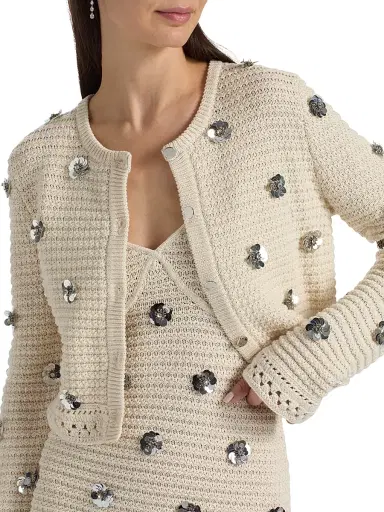 Toccin Women's Verona Sequin-Embellished Cotton Cardigan - Papayrus Silver | Thumbnail 6 Toccin Women's Verona Sequin-Embellished Cotton Cardigan - Papayrus Silver | Thumbnail 6