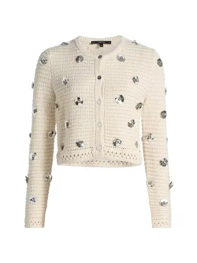 Toccin Women's Verona Sequin-Embellished Cotton Cardigan - Papayrus Silver | Thumbnail 1 Toccin Women's Verona Sequin-Embellished Cotton Cardigan - Papayrus Silver | Thumbnail 1