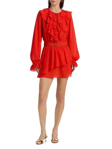 Toccin Women's Elma Ruffled Belted Minidress - Tomato | Thumbnail 2 Toccin Women's Elma Ruffled Belted Minidress - Tomato | Thumbnail 2