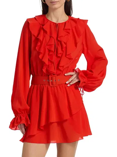 Toccin Women's Elma Ruffled Belted Minidress - Tomato | Thumbnail 3 Toccin Women's Elma Ruffled Belted Minidress - Tomato | Thumbnail 3