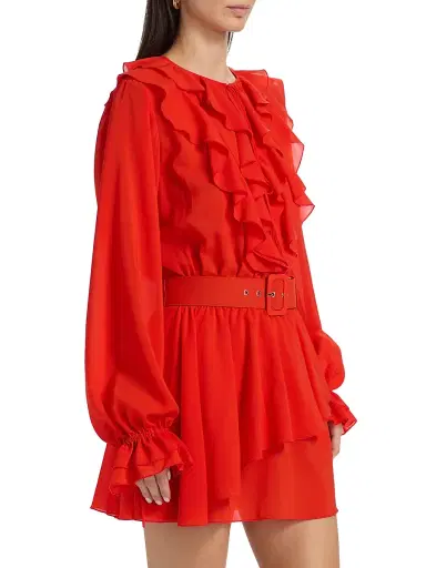 Toccin Women's Elma Ruffled Belted Minidress - Tomato | Thumbnail 4 Toccin Women's Elma Ruffled Belted Minidress - Tomato | Thumbnail 4