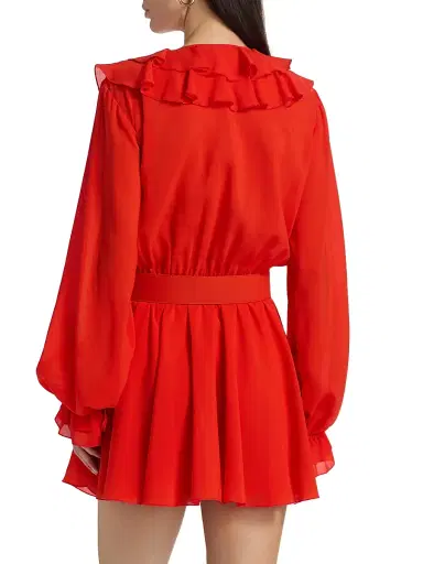 Toccin Women's Elma Ruffled Belted Minidress - Tomato | Thumbnail 5 Toccin Women's Elma Ruffled Belted Minidress - Tomato | Thumbnail 5