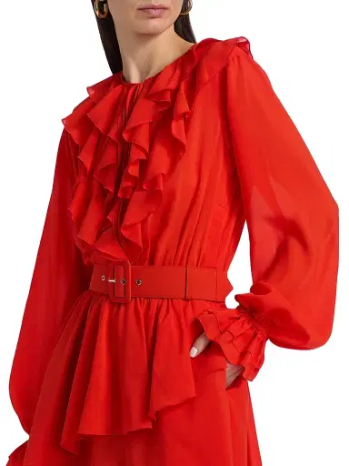 Toccin Women's Elma Ruffled Belted Minidress - Tomato | Thumbnail 6 Toccin Women's Elma Ruffled Belted Minidress - Tomato | Thumbnail 6