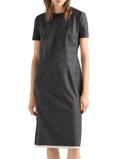 Prada Women's Checked Wool Dress - Grey | Thumbnail 2 Prada Women's Checked Wool Dress - Grey | Thumbnail 2