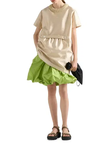 Prada Women's Embroidered Double Shantung Dress - Beige Khaki | Thumbnail 2 Prada Women's Embroidered Double Shantung Dress - Beige Khaki | Thumbnail 2