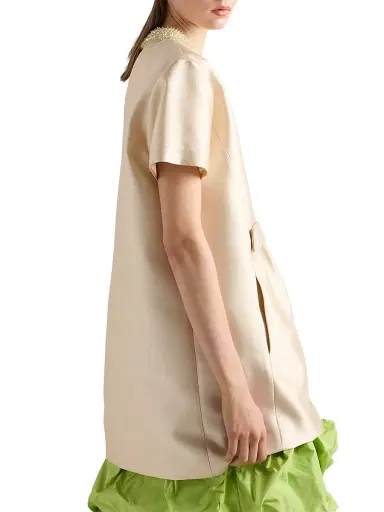 Prada Women's Embroidered Double Shantung Dress - Beige Khaki | Thumbnail 3 Prada Women's Embroidered Double Shantung Dress - Beige Khaki | Thumbnail 3