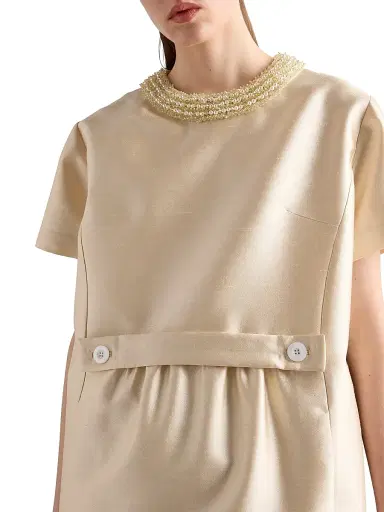 Prada Women's Embroidered Double Shantung Dress - Beige Khaki | Thumbnail 4 Prada Women's Embroidered Double Shantung Dress - Beige Khaki | Thumbnail 4