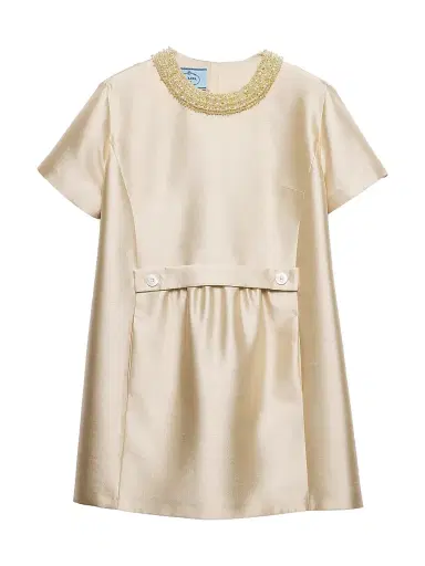Prada Women's Embroidered Double Shantung Dress - Beige Khaki | Thumbnail 1 Prada Women's Embroidered Double Shantung Dress - Beige Khaki | Thumbnail 1