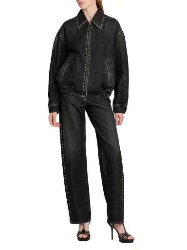 Versace Women's Studded Stone-Washed Denim Jacket - Black | Thumbnail 2 Versace Women's Studded Stone-Washed Denim Jacket - Black | Thumbnail 2