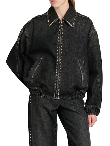 Versace Women's Studded Stone-Washed Denim Jacket - Black | Thumbnail 3 Versace Women's Studded Stone-Washed Denim Jacket - Black | Thumbnail 3