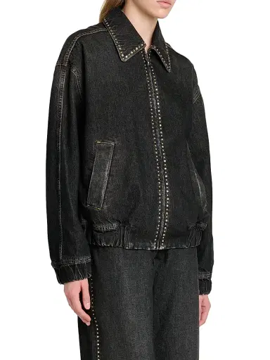 Versace Women's Studded Stone-Washed Denim Jacket - Black | Thumbnail 4 Versace Women's Studded Stone-Washed Denim Jacket - Black | Thumbnail 4