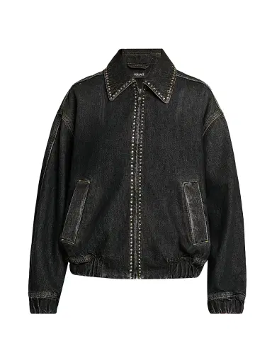 Versace Women's Studded Stone-Washed Denim Jacket - Black | Thumbnail 1 Versace Women's Studded Stone-Washed Denim Jacket - Black | Thumbnail 1
