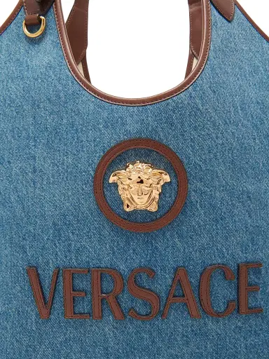 Versace Women's Medusa Logo Denim Tote Bag - Denim Vintage Brown Gold | Thumbnail 4 Versace Women's Medusa Logo Denim Tote Bag - Denim Vintage Brown Gold | Thumbnail 4