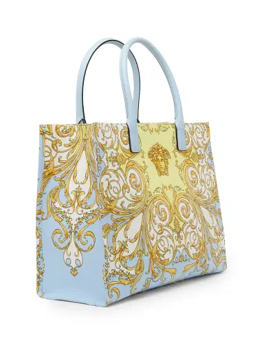 Versace Women's Baroque Print Logo Tote Bag - Pastel Blue Multi Gold | Thumbnail 5 Versace Women's Baroque Print Logo Tote Bag - Pastel Blue Multi Gold | Thumbnail 5