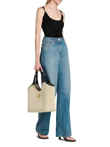 Versace Women's Medusa Cotton Tote Bag - Rope Black Gold | Thumbnail 2 Versace Women's Medusa Cotton Tote Bag - Rope Black Gold | Thumbnail 2