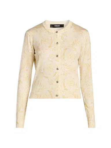 Versace Women's Barocco Silk Cardigan - Washed Out Gold | Thumbnail 1 Versace Women's Barocco Silk Cardigan - Washed Out Gold | Thumbnail 1